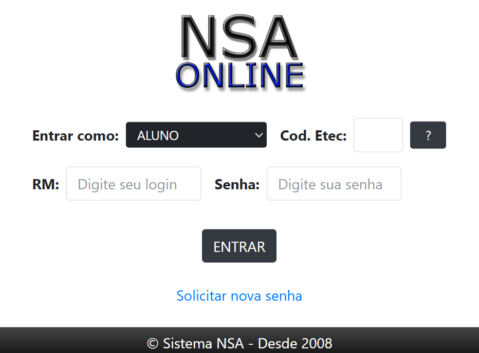 Página de login do NSA Online